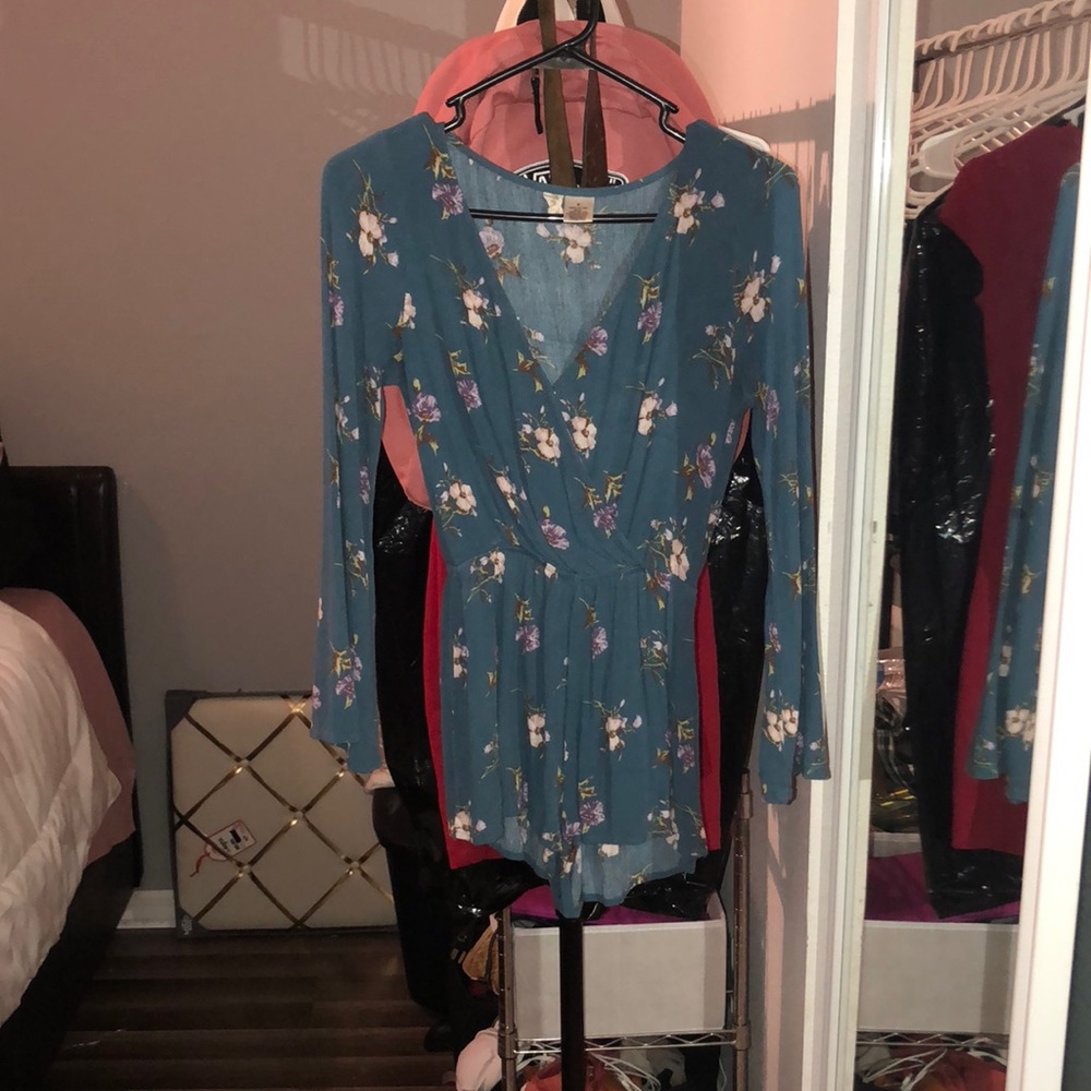 teal floral design romper